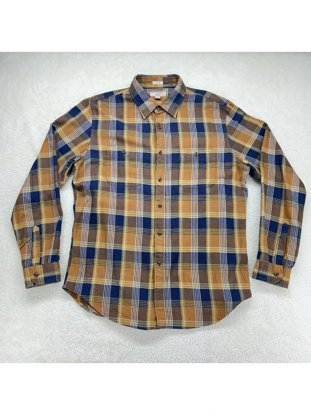 Wallace & Barnes Flannel Shirt Mens‎ Lg Classic Fit Brown Plaid Long Sleeve